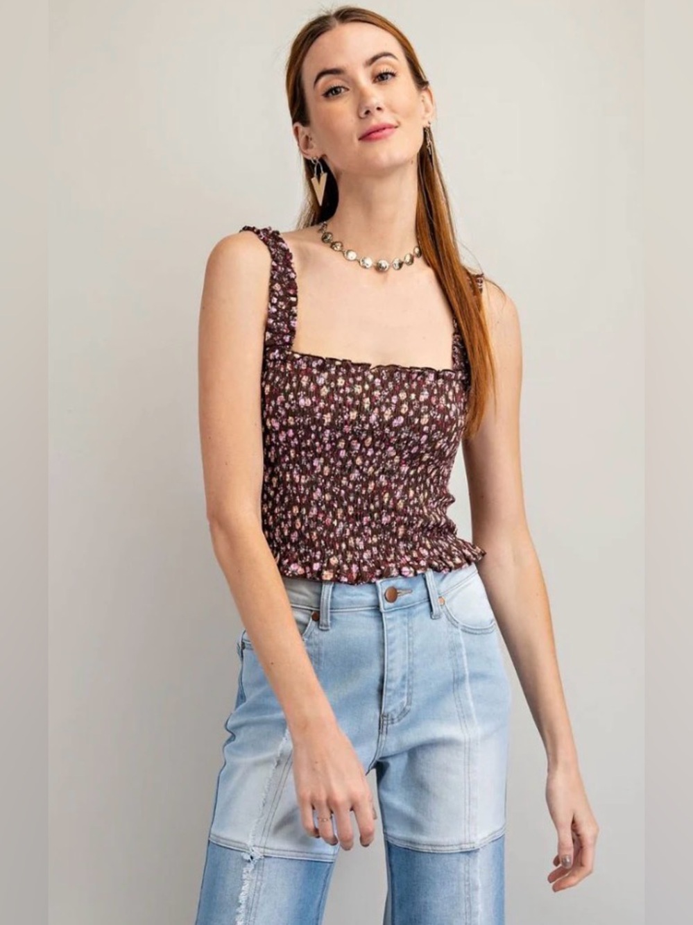 Easel Floral Smocked Crop Top Size Small NWT